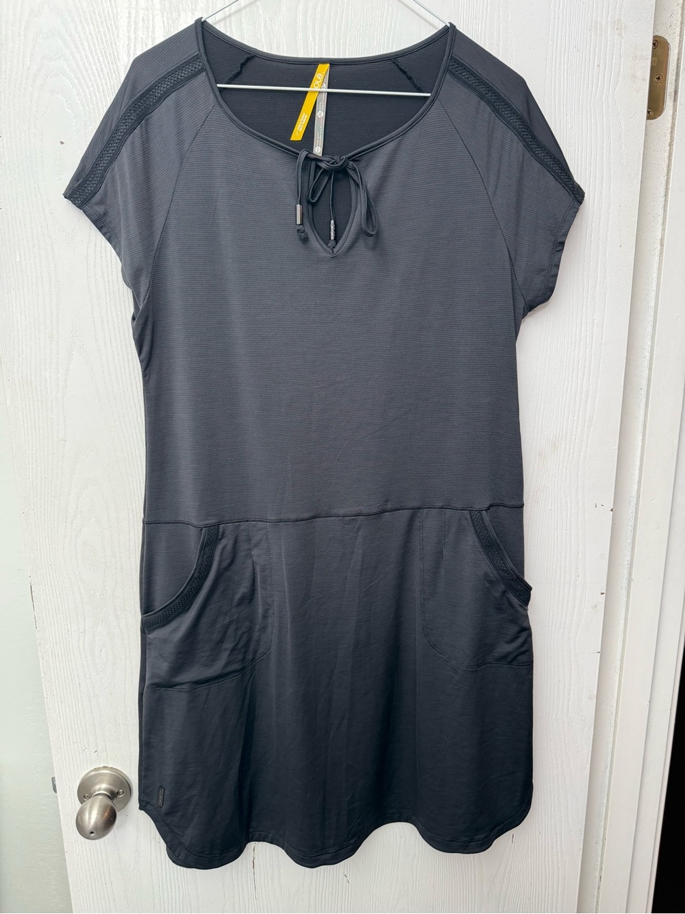 Lole Black Short-Sleeve Casual Athletic Dress in charcoal gray, size L